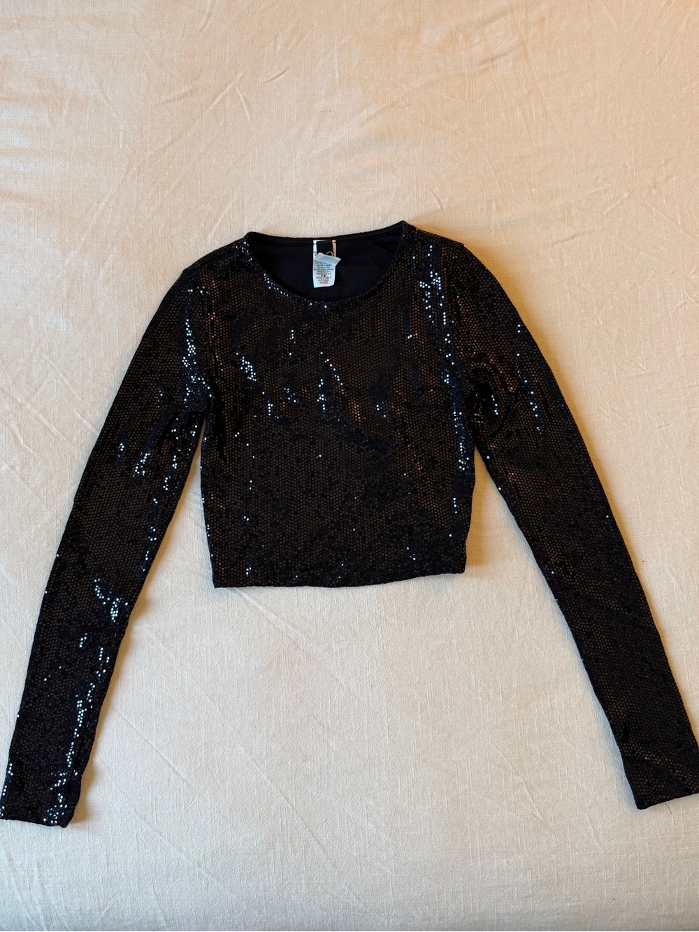 Windsor Black Sequin Long-Sleeve Crop Top